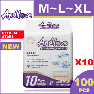 [24 hours delivery] ANDLOVE Adult Diapers M/L/XL (10Packs/100Pcs) Adult Tape Diaper, Leak-Proof