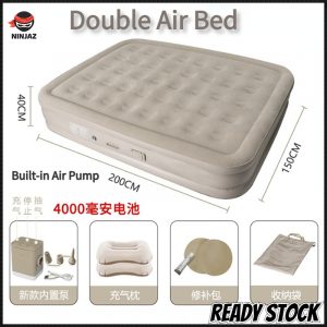 【READY】 Double Air Bed,  Air Mattress 5 Feet, with Built-in Air Pump, (with Built-in Battery) Thickness 40cm, Self-Inflating  Double Air Bed 40cm Height with Pump