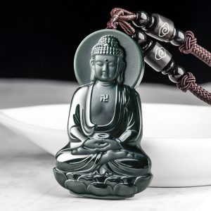 TIMESWIND with Certificate Natural Jade Deep Green Amitābha Pendant Safety Men Necklace