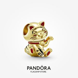 Pandora 14k Gold Plated Cute Fortune Cat Charm