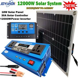 JOYUHON Solar Inverter System full set 12000W/6000W Power Inverter DC12V/24V to AC220V 18W Solar Panel 30A Solar controller for Home Car Outdoors