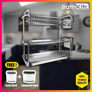 BATHKITC Hot Item Modern Design & Premium Quality 100% Stainless Steel 3 Layer Kitchen Dish Rack Standing & Wall Hanging 560x580x265mm