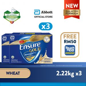 Ensure Gold Wheat 2.22kg X3 FREE RM50 TnG E-wallet Voucher (Adult Complete Nutrition)
