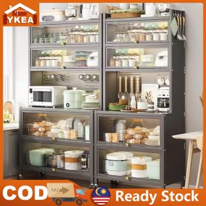 YKEA Kitchen Cabinet Multifunction Drawer Dust-Proof Rack Microwave Oven Cabinet Kitchen Storage Box Racks Shelf With Doors