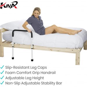 Bed Assist Rails Adjustable Bed Handle with Leg Fall Prevention Hand Guard Grab Bar Bed Cane Bed Rails Standing Safety for Elderly Adults Seniors Foam-Padded Handle Tool-Free Assembly
