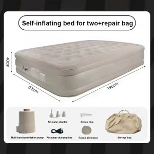 Built-in Air Pump Inflatable Mattress Quick Inflation Quiet Shock Absorption Camping Cot Sleeping Mat 2 Person Bed 40CM