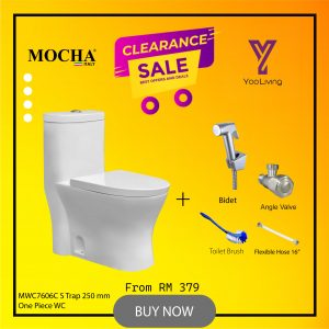 Mocha Italy – MEGA SUPER SALES ONE-PIECE WATER CLOSET WC WITH FREE GIFT (MWC7601E) YOO LIVING PACKAGE TOILET BOWL | WASHDOWN FLUSHING SYSTEM AND SOFT CLOSE SEAT COVER 1280°C Smooth Glazing Can Sustain Up To 500 KG Quality Certified by IKRAM, CIDB & SPAN